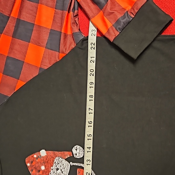 'A glass of holiday cheer' plaid sleeves office holiday party top XXL like new - Picture 5 of 6